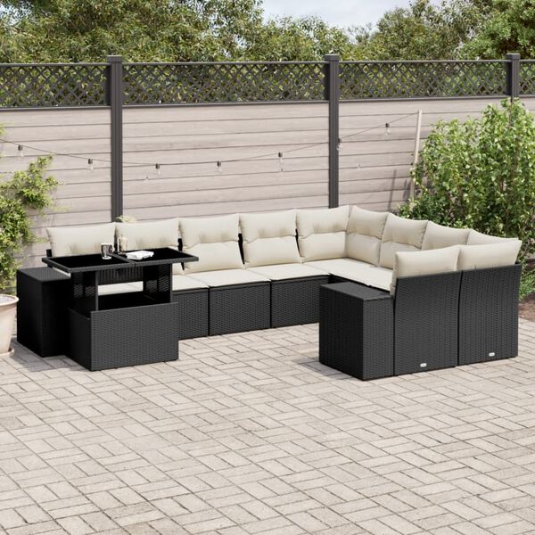 vidaXL Set Divani da Giardino 10pz con Cuscini in Polyrattan Nero
