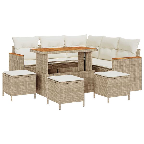 vidaXL Set Divano da Giardino con cuscino Beige Poly Rattan