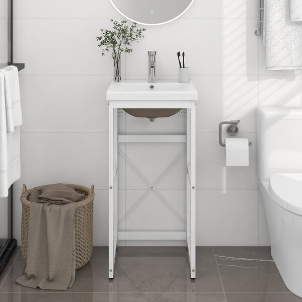 vidaXL Telaio per Lavabo da Bagno con Lavabo Integrato Bianco in Ferro