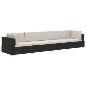vidaXL Set Divani da Giardino 4 pz con Cuscini in Polyrattan Nero