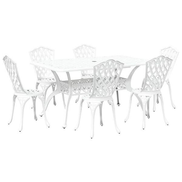 vidaXL Set da Pranzo per Giardino 7 pcs Bianco Alluminio
