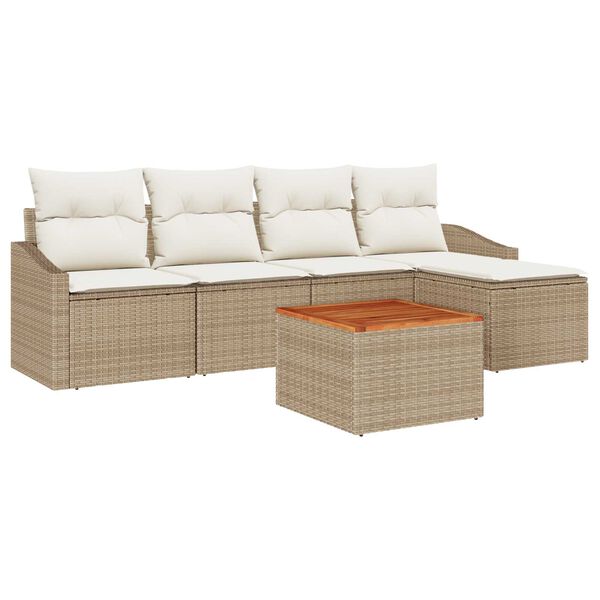 vidaXL Set Divano da Giardino 6 pcs Beige e Crema polyrattan