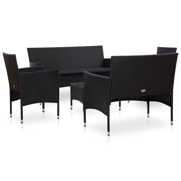 vidaXL Set Divani da Giardino 5 pz con Cuscini in Polyrattan Nero