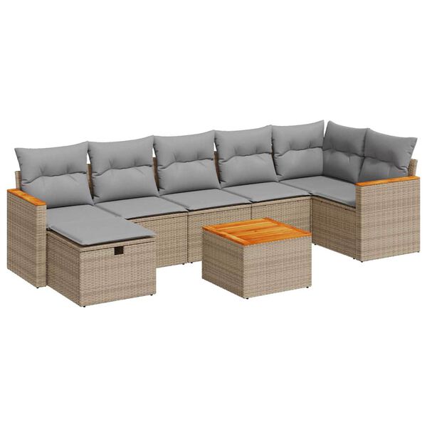 vidaXL Set Divano da Giardino 8 pz con Cuscini Beige in Polyrattan