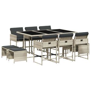 vidaXL Set Pranzo Giardino 11pz con Cuscini Grigio Chiaro Polyrattan