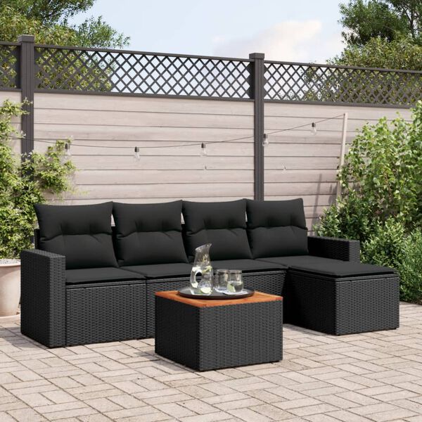 vidaXL Set Divano da Giardino 6 pz con Cuscini Nero in Polyrattan