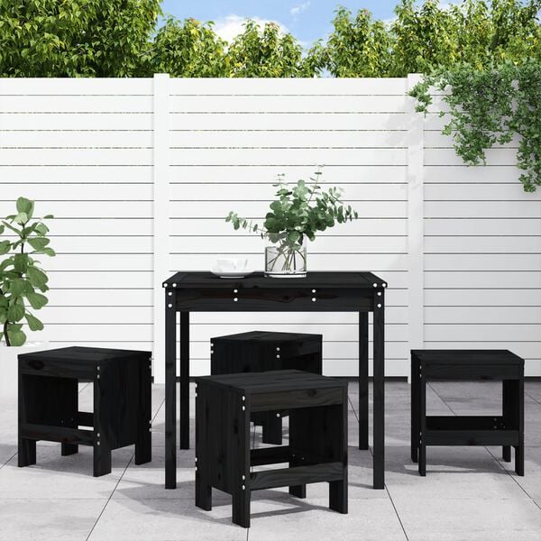 vidaXL Set da Pranzo per Giardino 5pz Nero in Legno Massello di Pino