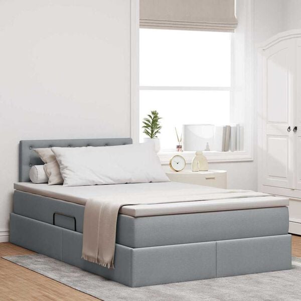 vidaXL Letto con contenitore e materasso Grigio chiaro 120 x 200 cm