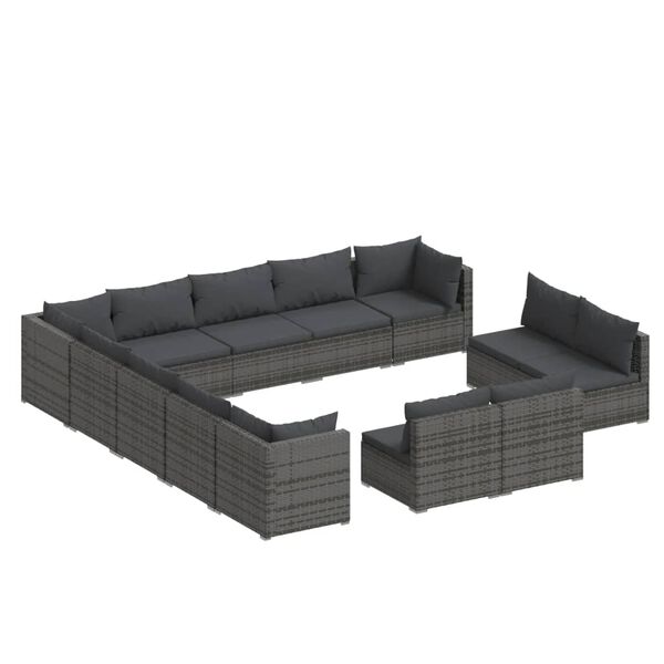 vidaXL Set Divani da Giardino 13 pz con Cuscini in Polyrattan Grigio