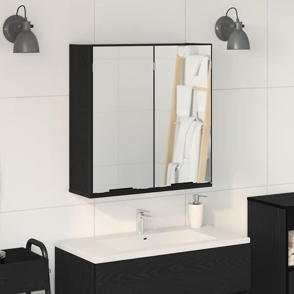 vidaXL Mobiletto per specchio con porta Rovere Nero 64 x 20 x 67 cm