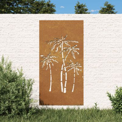 vidaXL Decorazione Muro da Giardino 105x55 cm Palma in Acciaio Corten