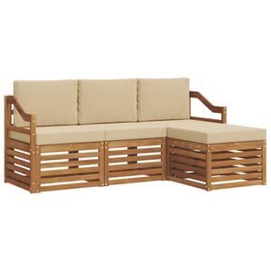 vidaXL Set di divani da esterno con cuscino 4 pcs Naturale e Beige