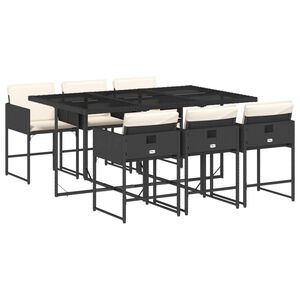 vidaXL Set da Pranzo da Giardino 7 pz Nero con Cuscini in Polyrattan