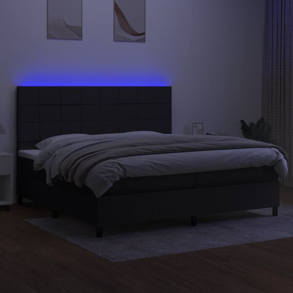 vidaXL Letto a Molle Materasso e LED Nero 200x200cm in Tessuto