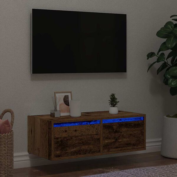 vidaXL Mobile Porta TV con Luci LED Legno Antico 75x35,5x25 cm