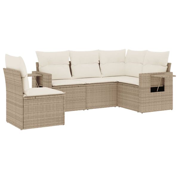 vidaXL Set Divano da Giardino 5 pz con Cuscini Beige in Polyrattan