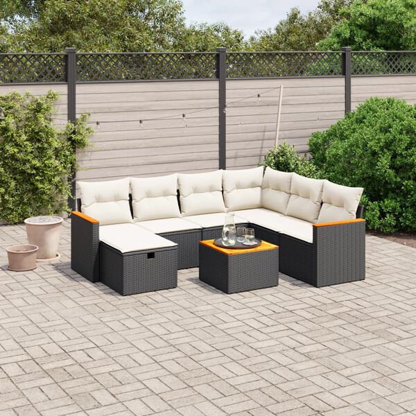 vidaXL Set Divani da Giardino con Cuscini 8 pz Nero in Polyrattan
