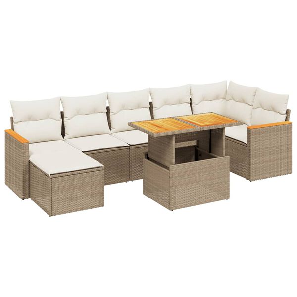 vidaXL Set Divano da Giardino 8 pz con Cuscini Beige in Polyrattan