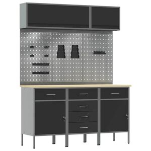 vidaXL Set di mobili da lavoro con cassetto con blocco 8 pz Nero