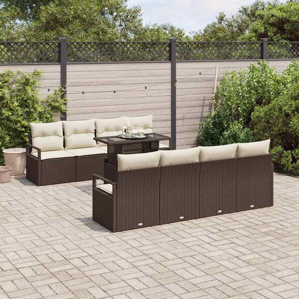 vidaXL Set Divano da Giardino con cuscino 9 pcs Marrone Poly Rattan
