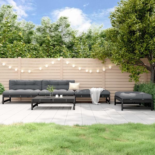 vidaXL Set Salotto da Giardino 5 pz Nero in Legno Massello di Pino