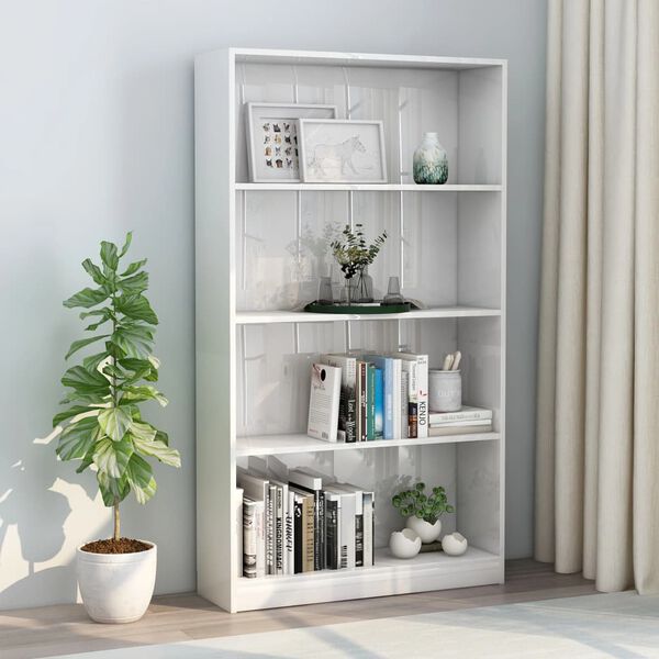 vidaXL Libreria 4 Ripiani Bianco Lucido 80x24x142 cm Legno Multistrato