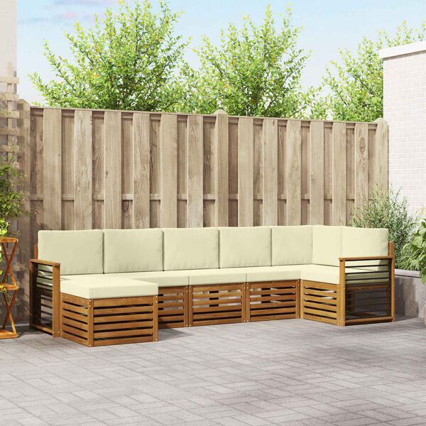 vidaXL Set divano sezionale con cuscino 7 pcs Naturale e Crema