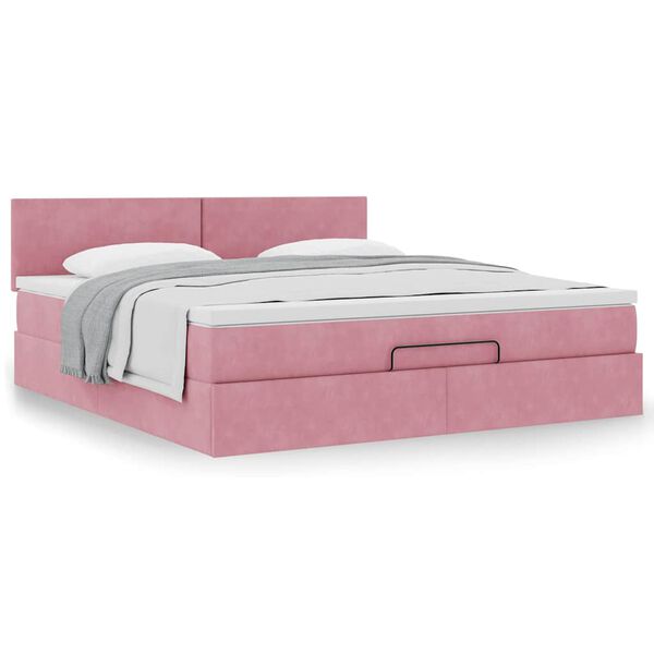 vidaXL Struttura Letto Pouf con Materasso Rosa 160x200 cm in Velluto