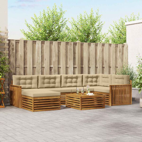 vidaXL Set di divani da esterno con cuscino 7 pcs Naturale e Beige