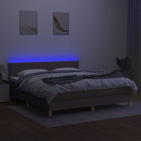 vidaXL Letto a Molle con Materasso e LED Tortora 160x200 cm in Tessuto