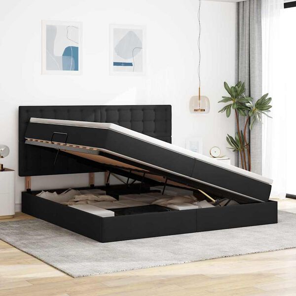 vidaXL Letto con contenitore e LED Nero 200 x 200 cm Poliestere