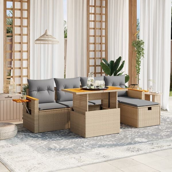 vidaXL Set Divano da Giardino 6 pz con Cuscini Beige in Polyrattan