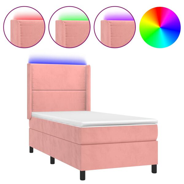 vidaXL Letto a Molle con Materasso e LED Rosa 80x200 cm in Velluto