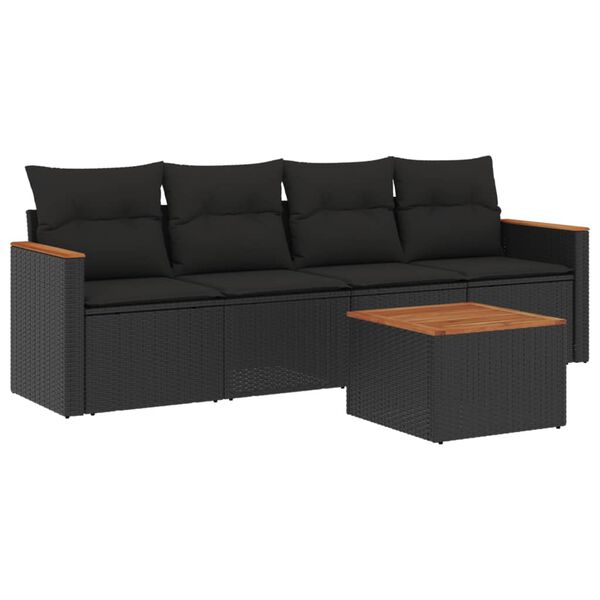 vidaXL Set Divani da Giardino 5 pz con Cuscini in Polyrattan Nero