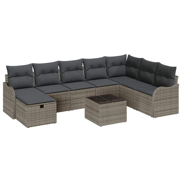 vidaXL Set di divani con cuscino 9 pcs Grigio polyrattan