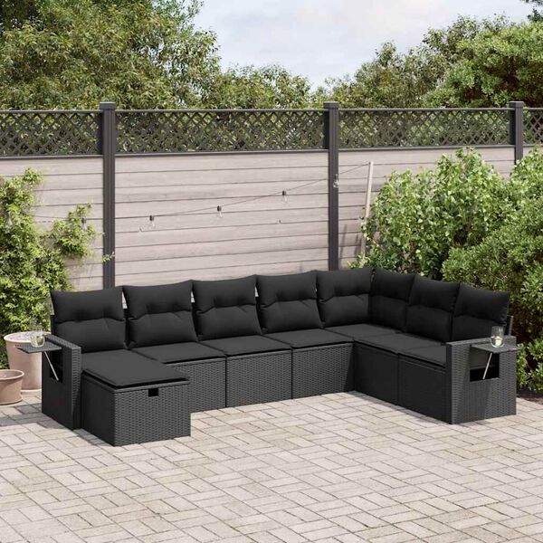 vidaXL Set Divani da Giardino con Cuscini 8 pz Nero in Polyrattan