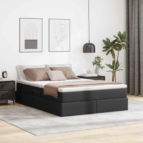 vidaXL Letto con contenitore e materasso Nero 140 x 190 cm