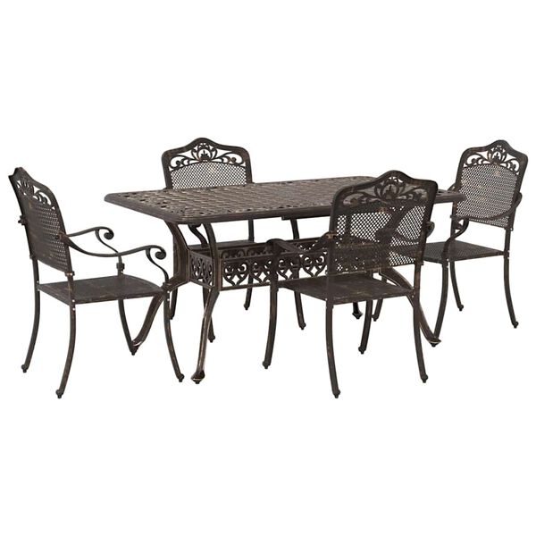 vidaXL Set da Pranzo per Giardino 5 pcs Bronzo Alluminio