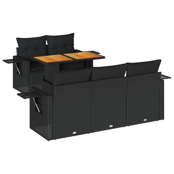 vidaXL Set Divano da Giardino 6 pz con Cuscini Nero in Polyrattan