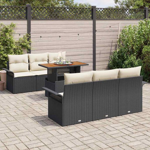 vidaXL Set Divano da Giardino con archiviazione 7 pcs Nero Poly Rattan
