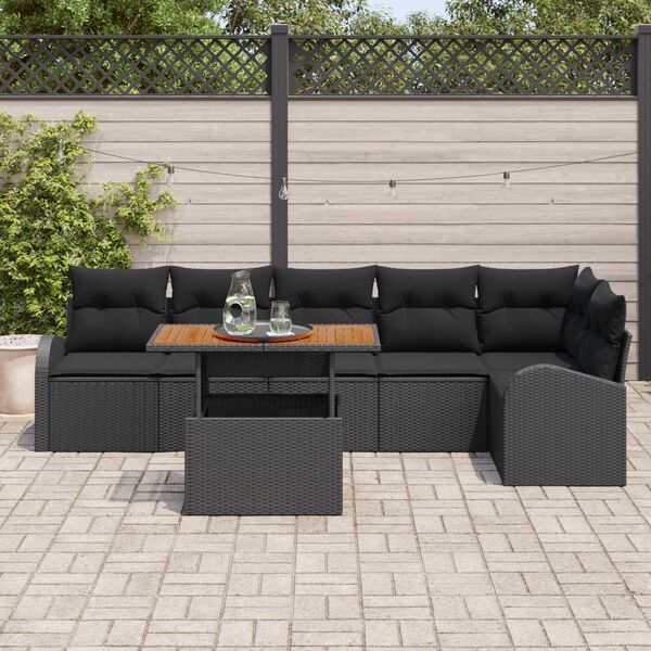 vidaXL Set Divano da Giardino con archiviazione 7 pcs Nero Poly Rattan