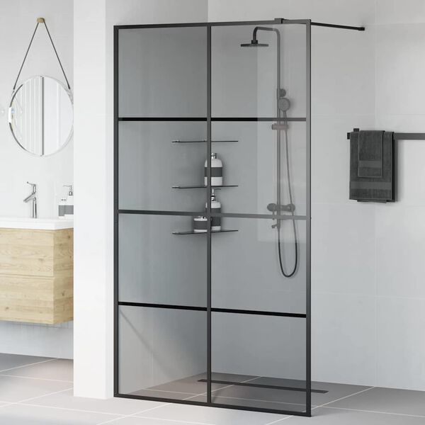 vidaXL Parete Doccia Walk-in Nero 115 x 195 cm vetro temperato