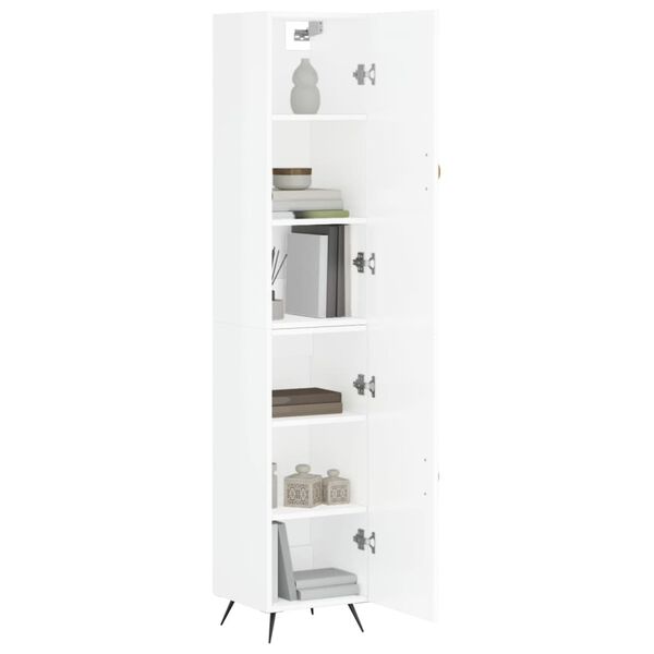 vidaXL Credenza 34,5x34x180 cm in Legno Multistrato Bianco Lucido
