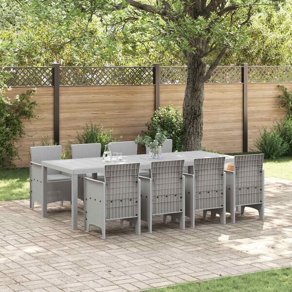 vidaXL Set da Pranzo per Giardino 9 pcs Grigio chiaro Polipropilene