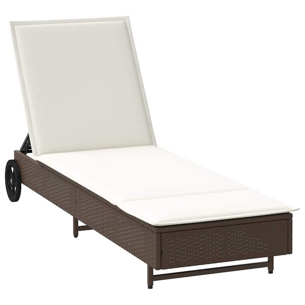 vidaXL Lettino Prendisole con Ruote e Cuscino in Polyrattan Marrone