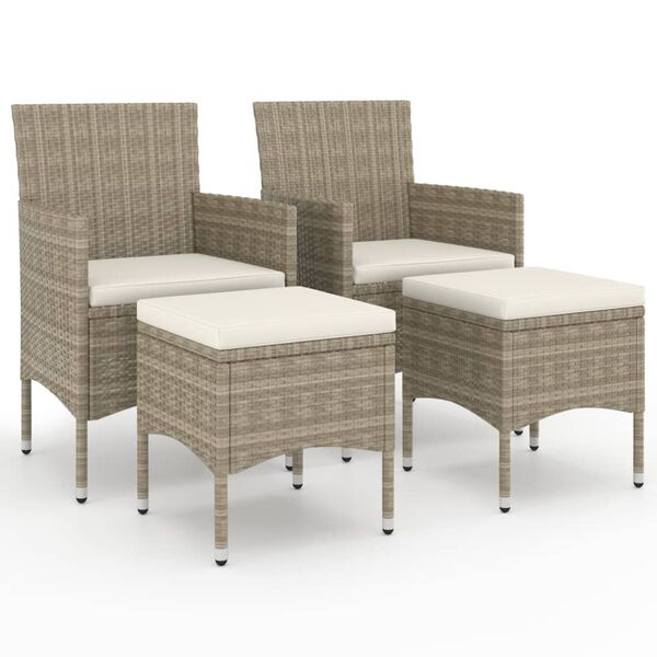 vidaXL Set Sedie da Giardino con Poggiapiedi 4 pz in Polyrattan Beige