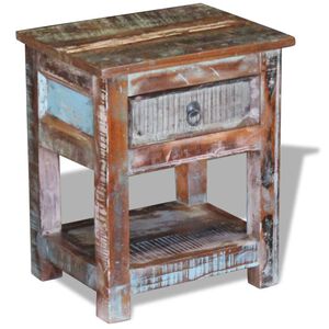 vidaXL Tavolino con 1 Cassetto Legno Massello di Recupero 43x33x51 cm