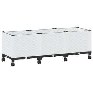 vidaXL Vaso da Giardino con Ruote Bianco 120 x 40 x 48 cm PP
