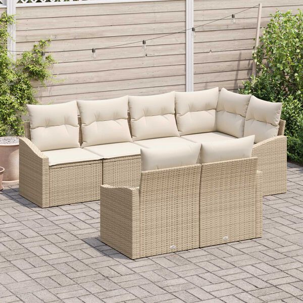 vidaXL Set Divano da Giardino 7 pcs Beige e Bianco polyrattan