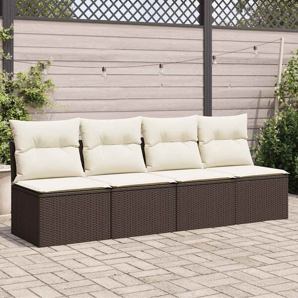 vidaXL Divano da Giardino a 4 Posti con Cuscini in Polyrattan Marrone